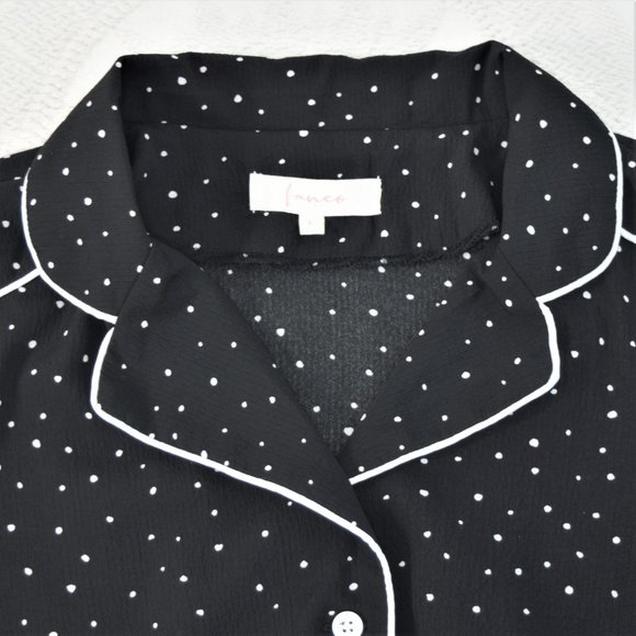 Fanco Lightweight Polka Dot Button Up Drawstring Jacket Blouse Western Black L - Picture 4 of 13